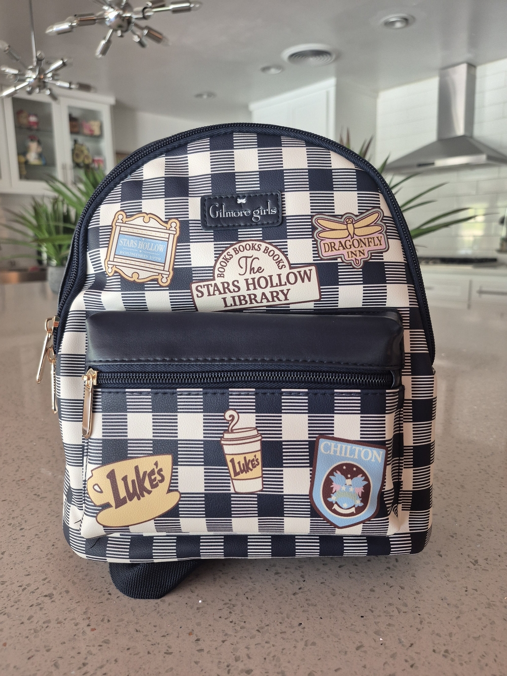 Gilmore Girls Stars Hollow Library Mini Backpack - Navy & Cream Plaid